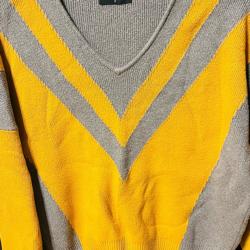 Yellow and Gray V-Neck Sweater